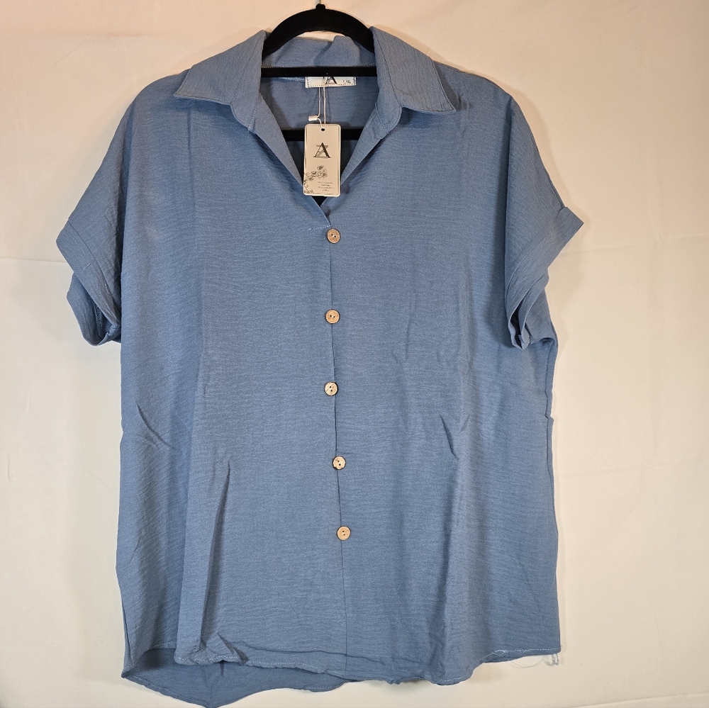 Light Blue Collared Lightweight Blouse